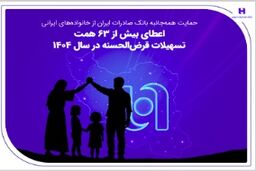 حمایت همه‌جانبه بانک صادرات ایران از خانواده‌های ایرانی؛ اعطای بیش از ۶۳ همت تسهیلات قرض‌الحسنه در سال ۱۴۰۴
